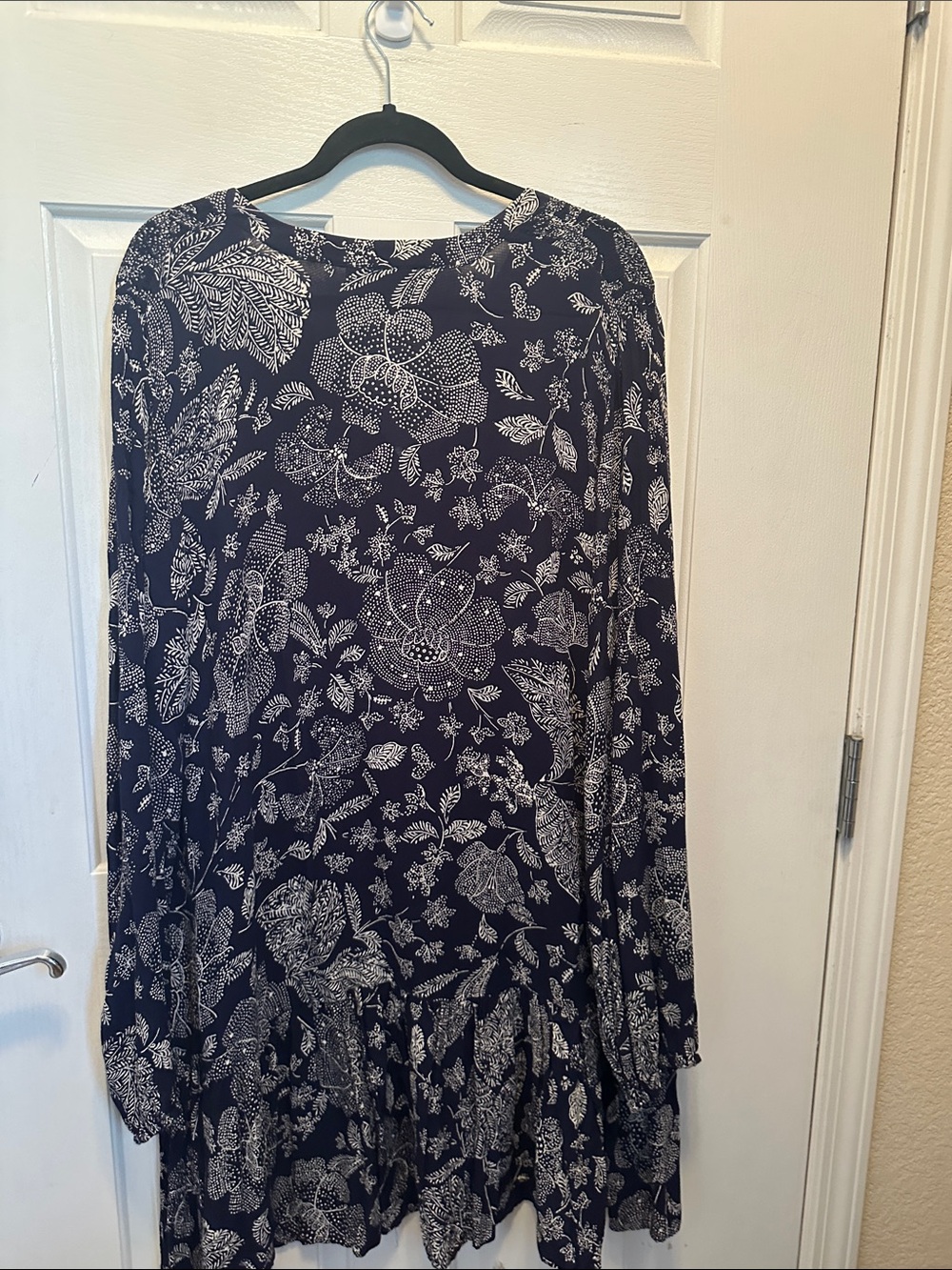 Anthropologie Navy with White Botanical Print Long Sleeve Dress Size XL - Picture 7 of 9